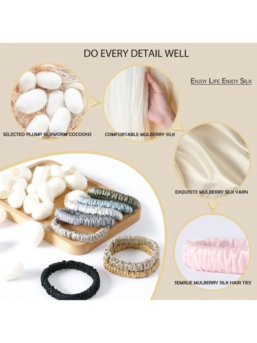Luxurious 100% Mulberry Silk Hair Ties & Scrunchies Set - 4PCS for Women